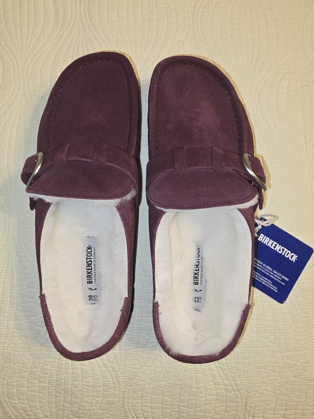 BWT Birkenstock Ladies Maroon Suede Mule Clogs with Buckle - Picture 2 of 8